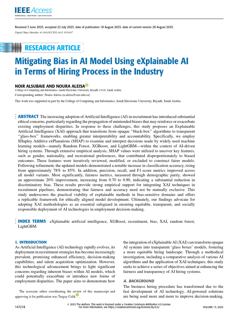Mitigating Bias in AI Model Using EXplainable AI in Terms of Hiring ...