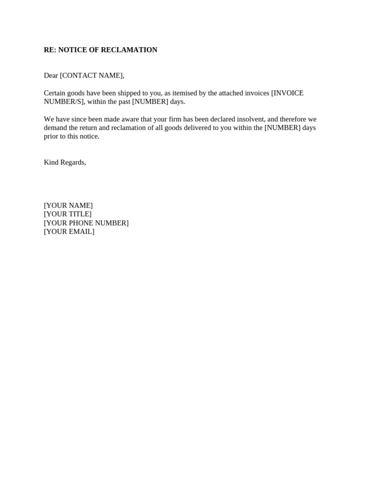 Notice of Reclamation | PDF