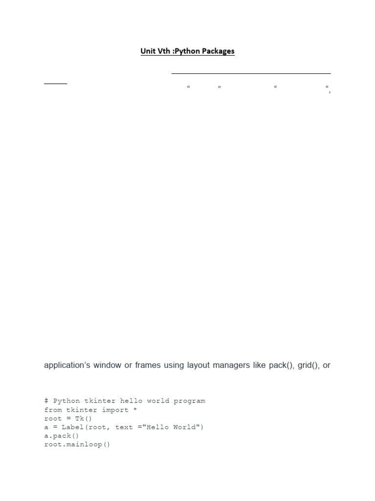 Unit VTH Python Packages | PDF | Window (Computing) | Graphical User ...