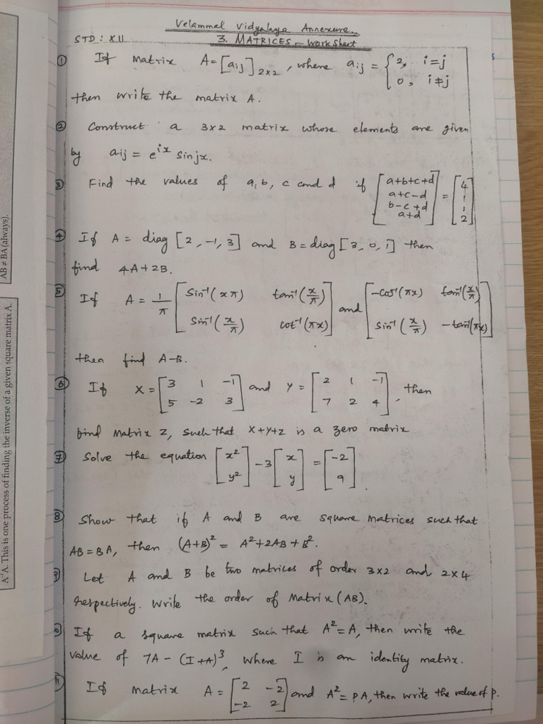 MATRICESworksheet | PDF
