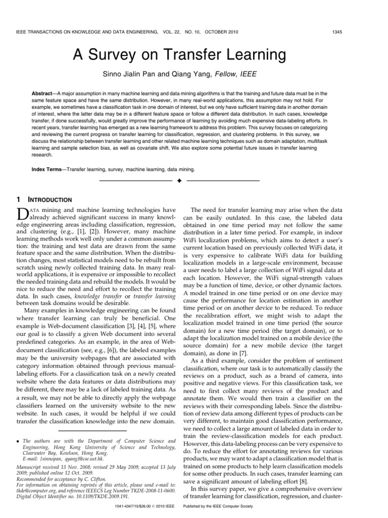 A Survey On Transfer Learning | PDF | Machine Learning | Support Vector ...