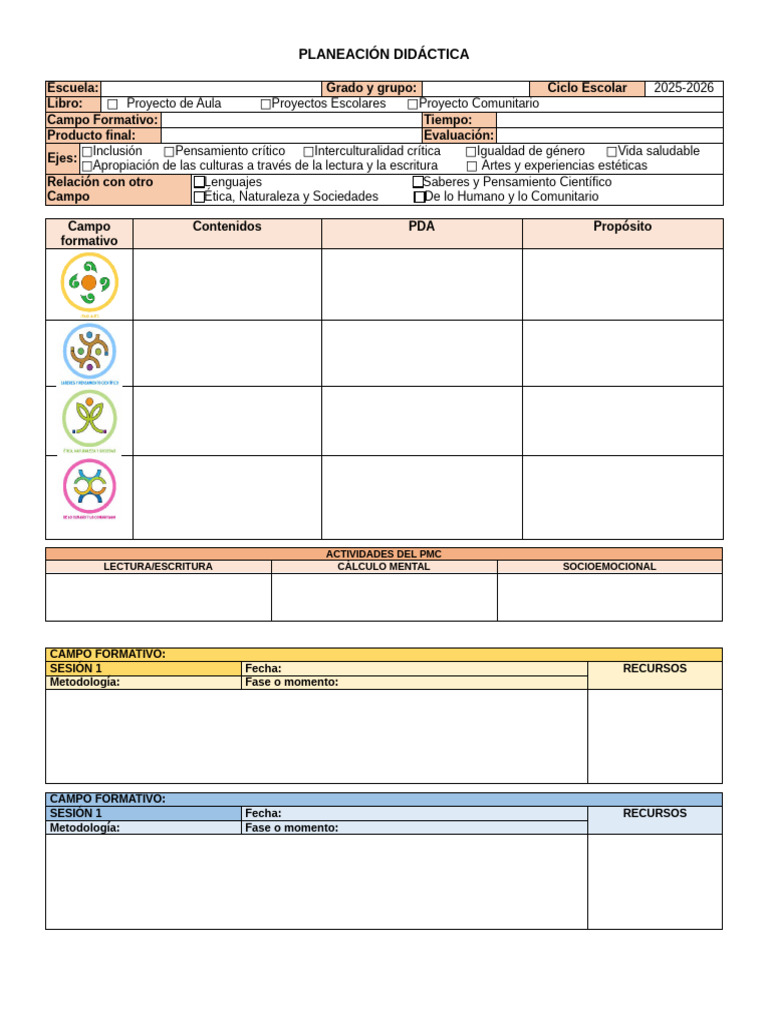 Formato de Planeaciones 25-26 | PDF | Educación en artes liberales ...