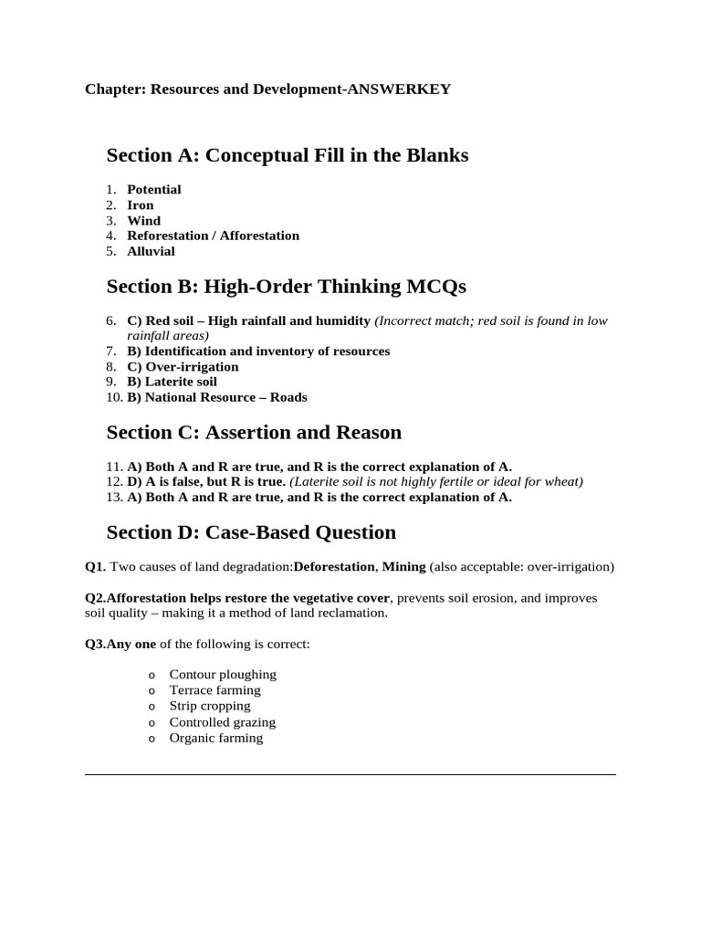 Resource and Development - Answerkey | PDF