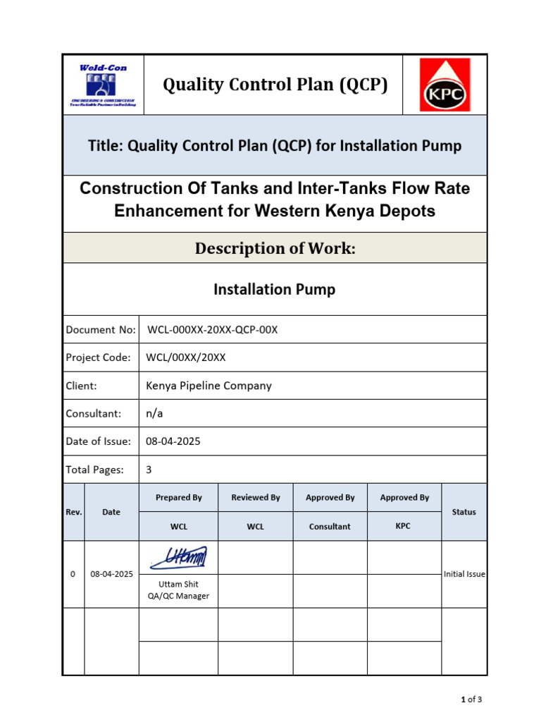 Attachment #3 - QCP For Installation of Pump | PDF