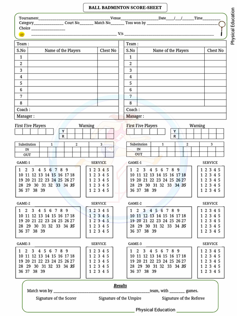 Ball Badminton Scoresheet | PDF