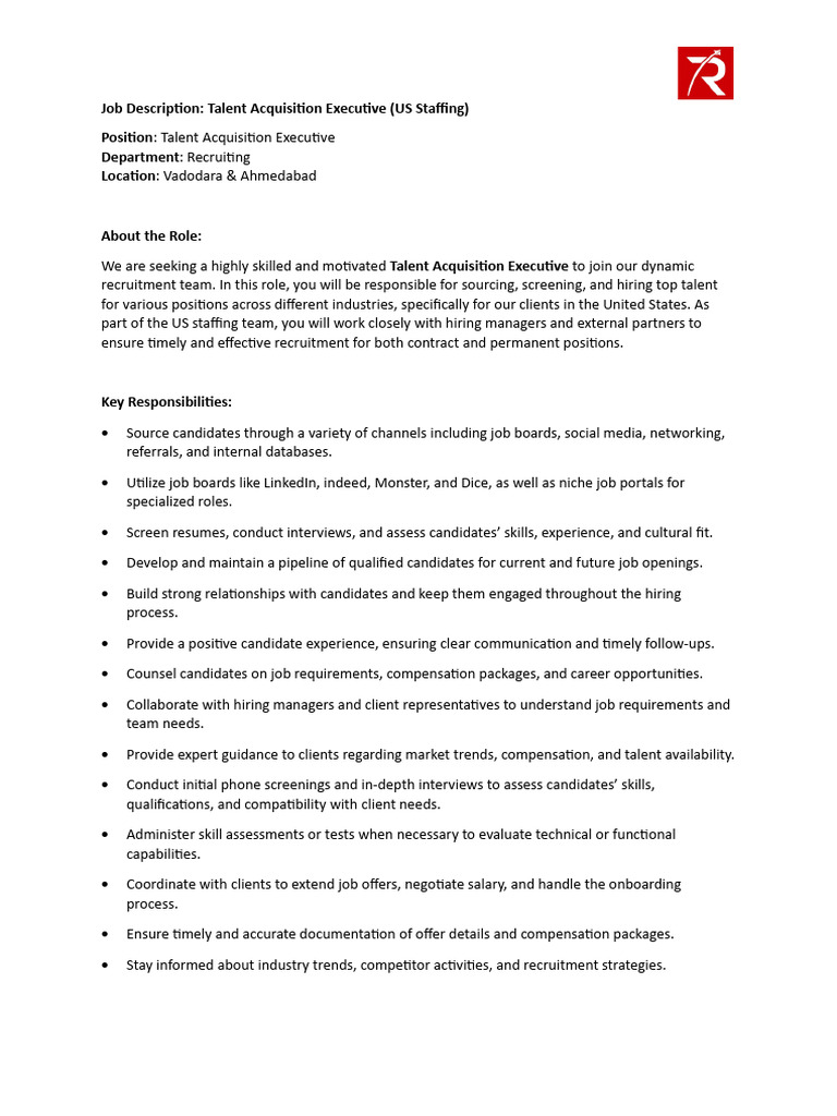 Job Description for Fresher Relig Staffing Inc | PDF | Recruitment ...