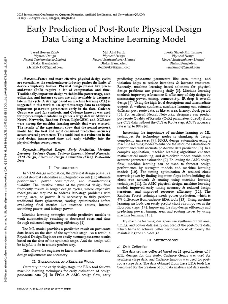 Early Prediction of Post-Route Physical Design Data Using A Machine ...