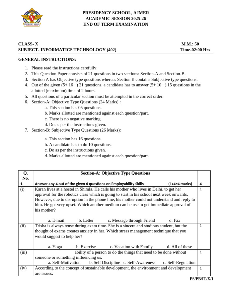 CLass X IT Preboard 2025-26 | PDF | Databases | Relational Database
