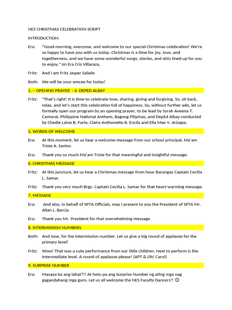 Nes Christmas Celebration Script | PDF