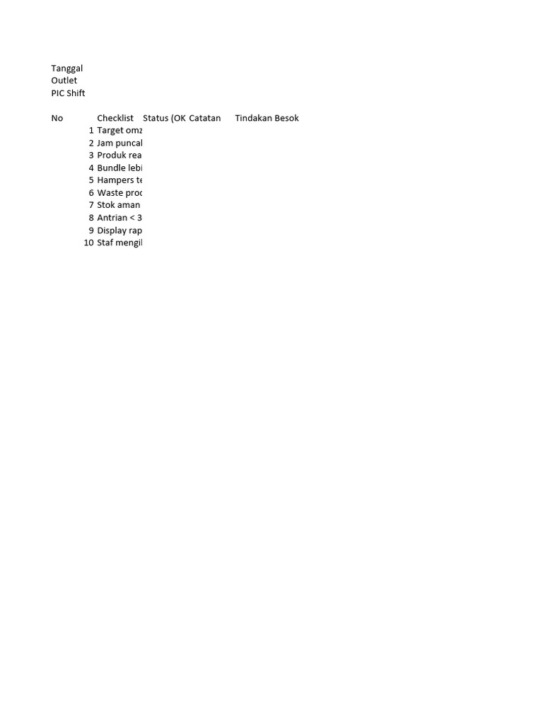 Template Target Harian Dan Checklist Ramadhan | PDF