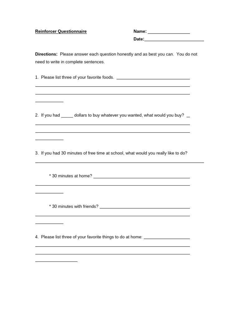 Reinforcer Questionnaire Copy 1 | PDF