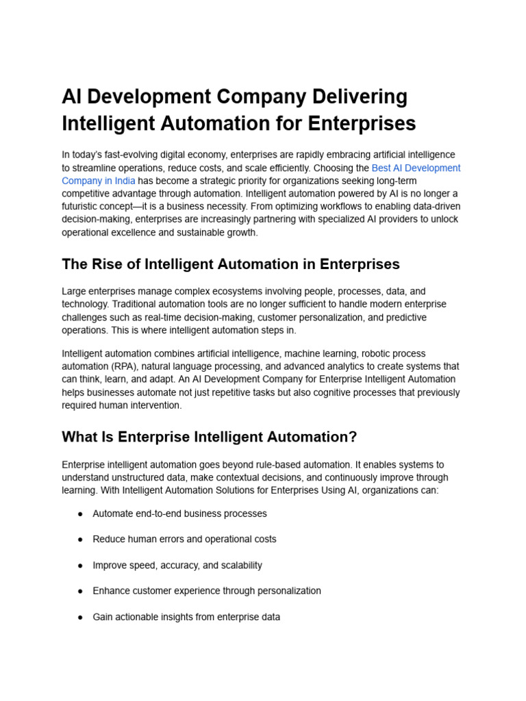 AI Development Company Delivering Intelligent Automation for ...