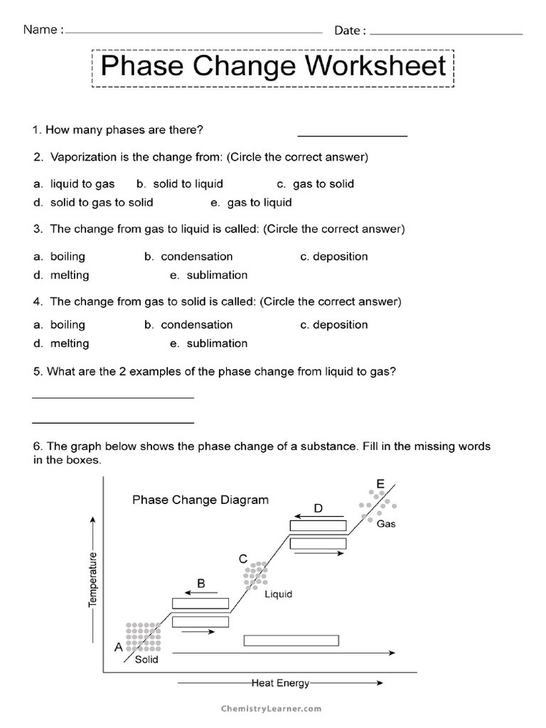 Phase Change Worksheet With Answer Key | PDF