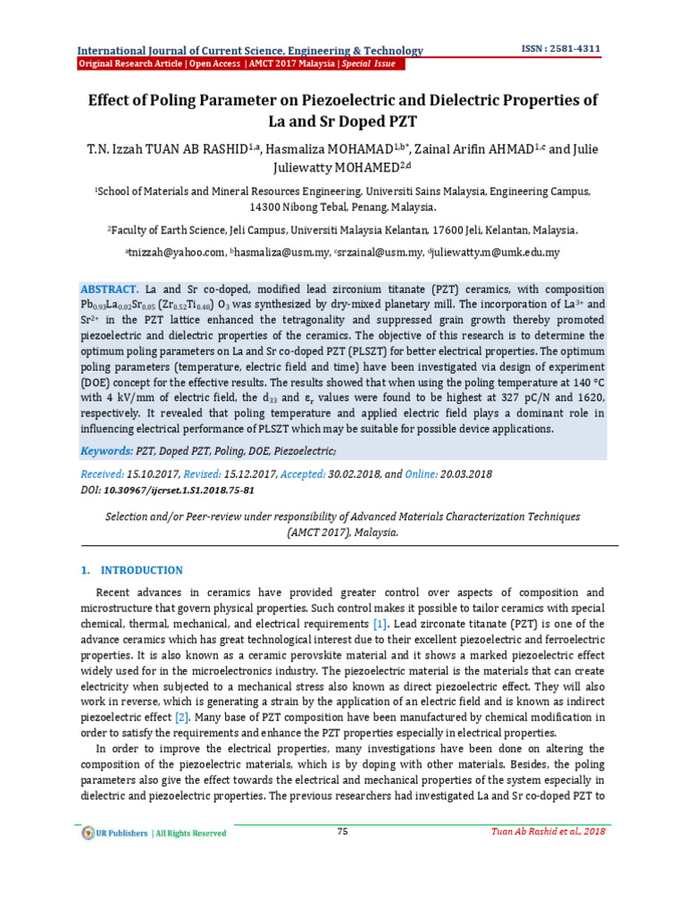 Effect of Poling Parameter on Piezoelectric and Dielectric Properties ...
