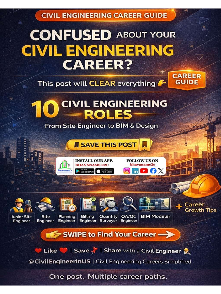 Top 10 Civil Engineering Job Roles and Skills by Bhavanams C2C | PDF