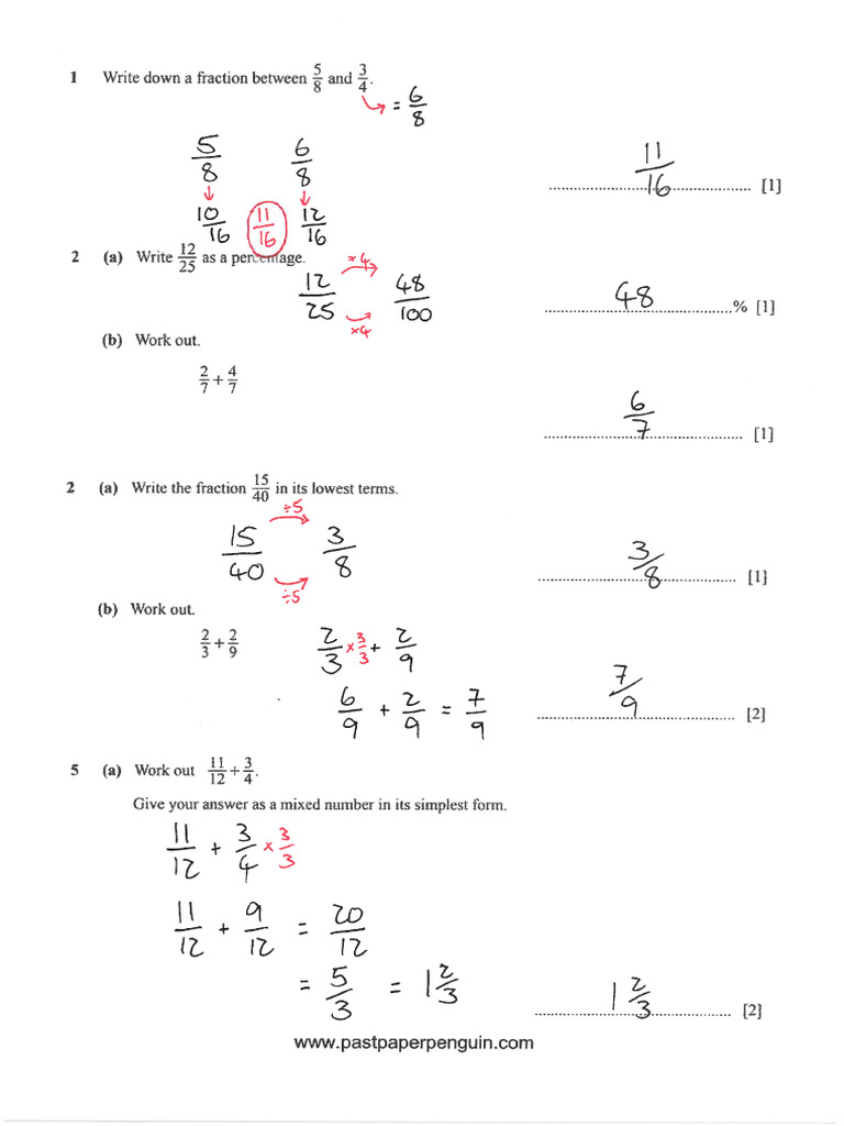 Fractions Calculations S25 KEY | PDF