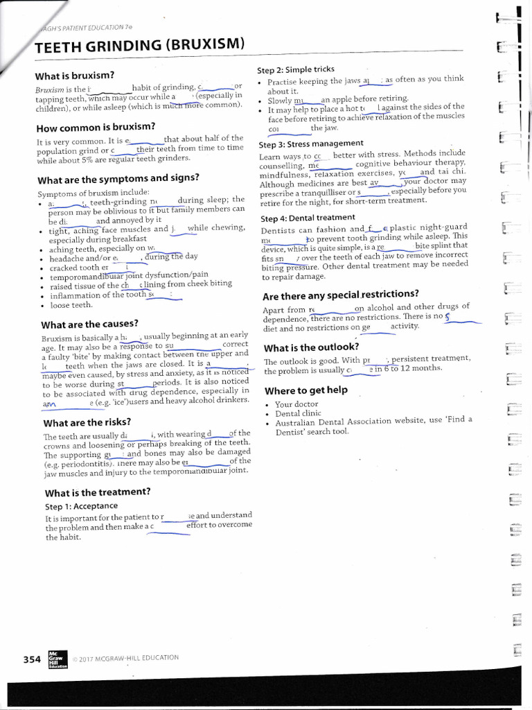 OET - Gap Fill Handout / Bruxism | PDF | Health Care | Medical Specialties