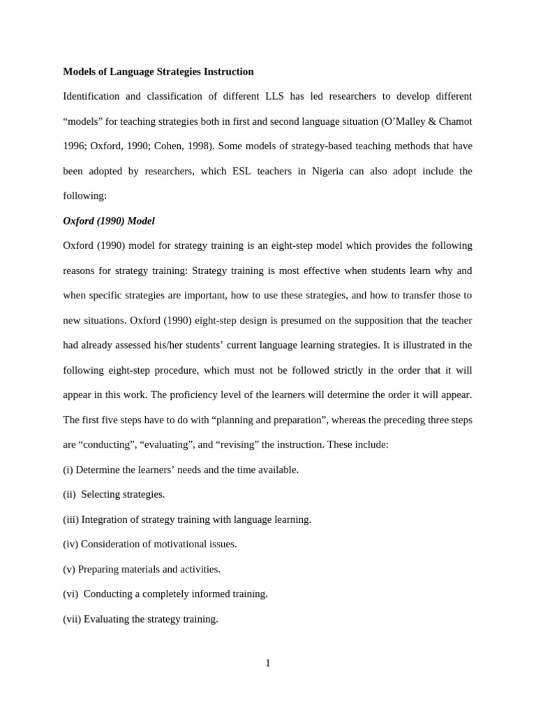Models of Language Strategies Instruction | PDF | Learning | Teachers