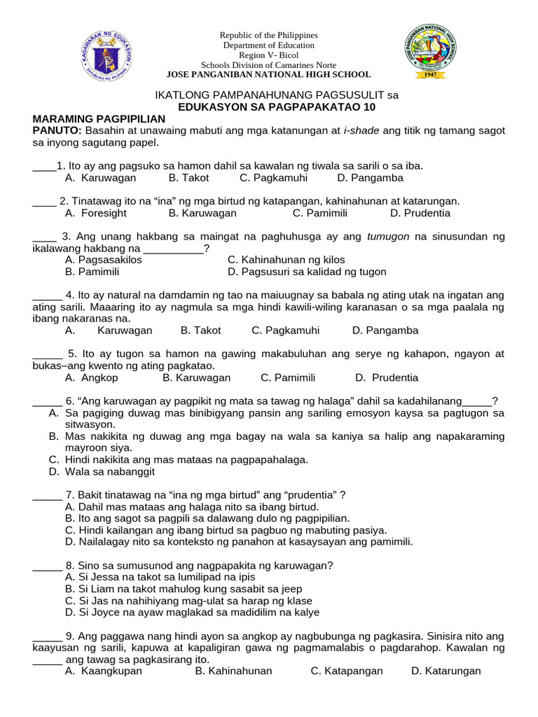 Esp q3 Final Exam Sy25 26 | PDF