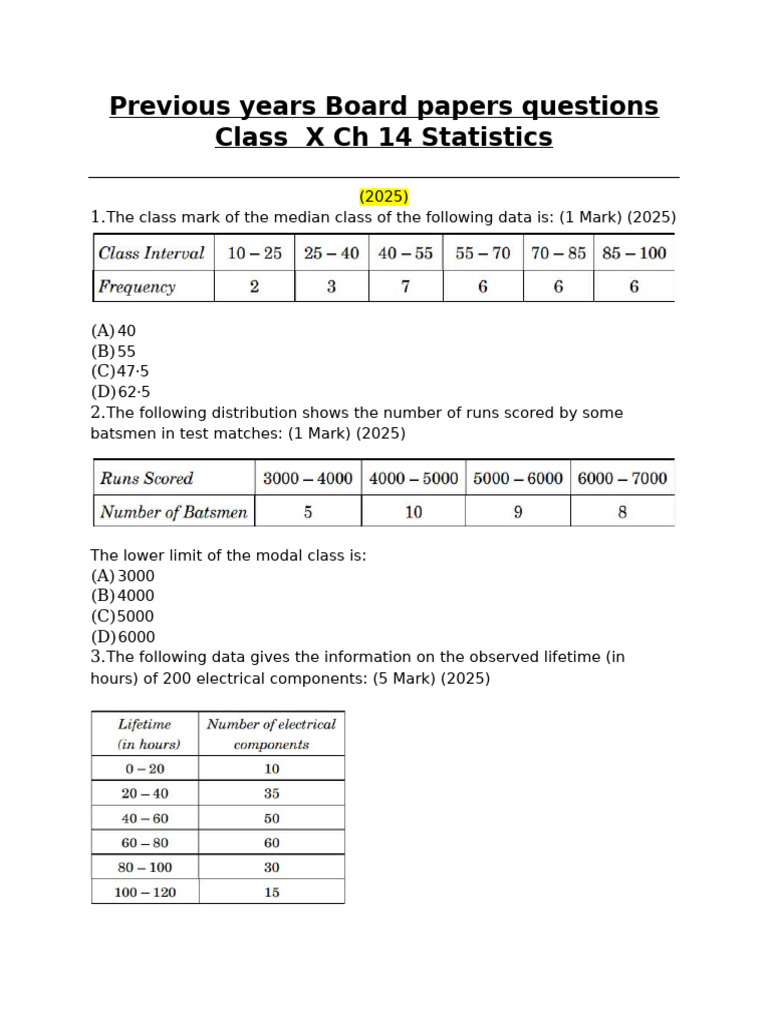 CH 14 Statistics PYQ APS Rabriyawas | PDF | Arithmetic Mean | Mode ...