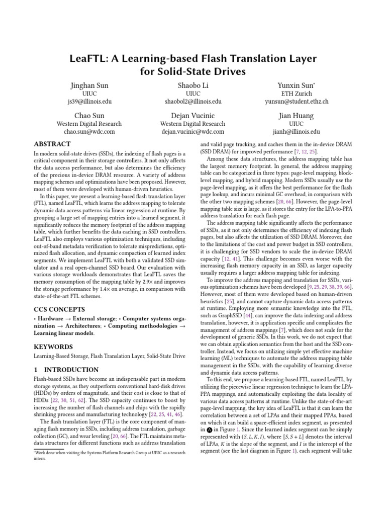 LeaFTL a Learning-Based Flash Translation Layer Fo | PDF | Solid State ...