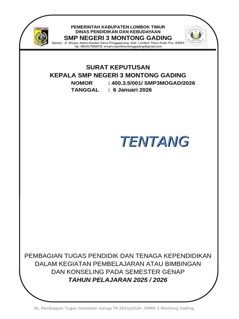 SK - Bagi Tgs Guru - SMSTR Genap 2025-2026 | PDF