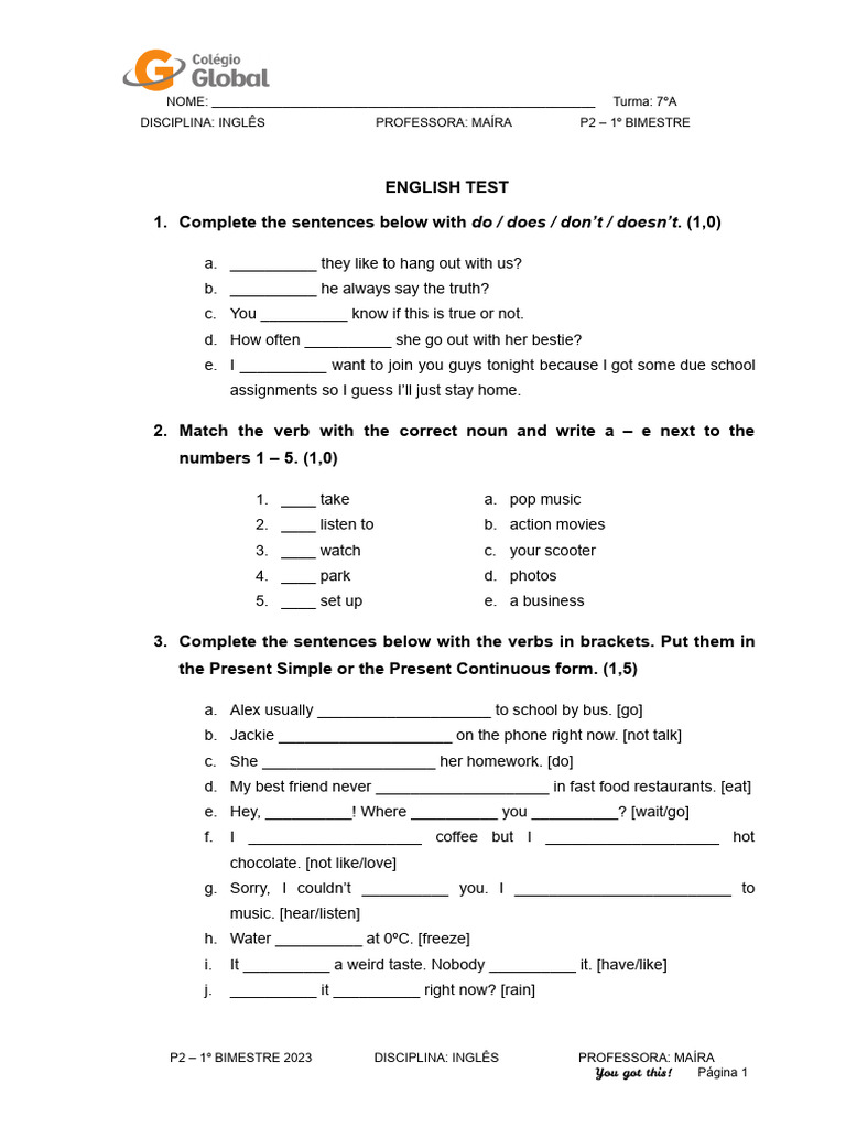 (22 copias) 7A1BP2ING_2023 | PDF | Syntax | Linguistic Morphology