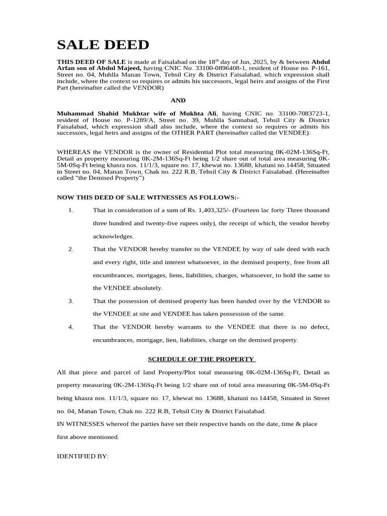 Sale Deed Majid 01 | PDF | Property Law | Law And Economics