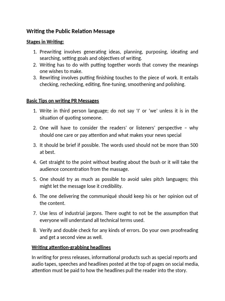 Writing The Public Relation Message | PDF