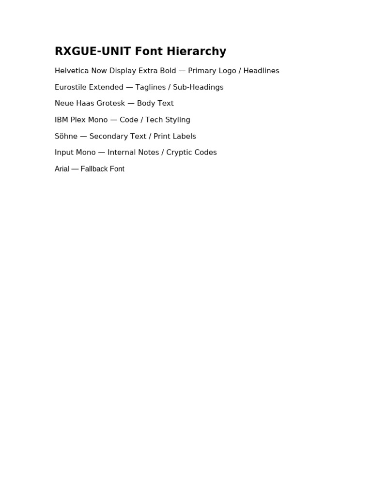 RXGUE-UNIT Font Hierarchy | PDF
