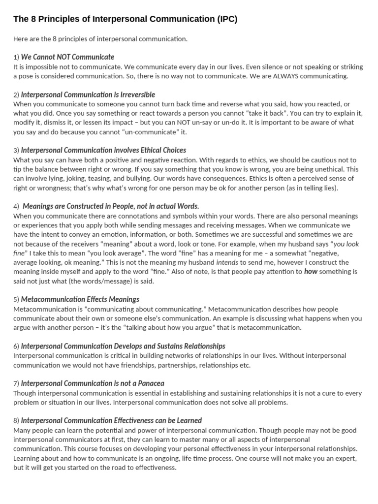 The 8 Principles of Interpersonal Communication-1-3 | PDF ...
