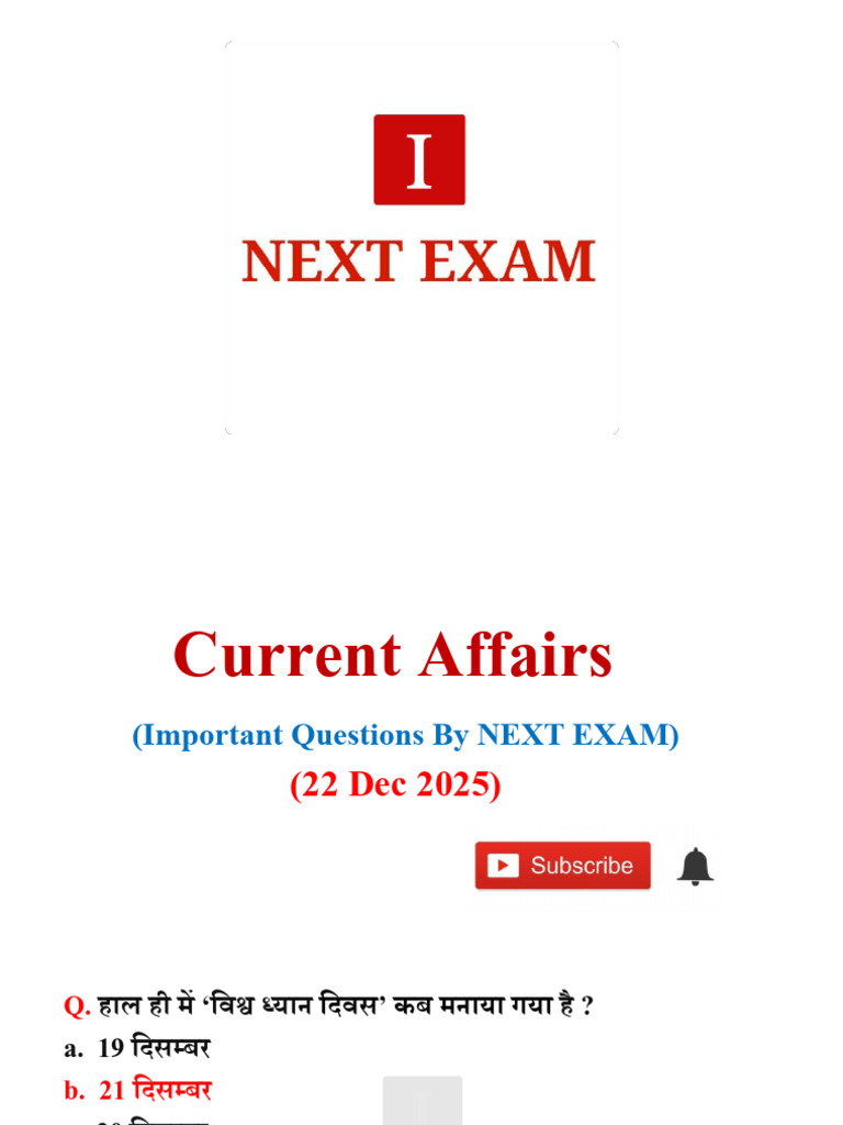 22 Dec 2025 Current Affairs by NEXT EXAM | PDF