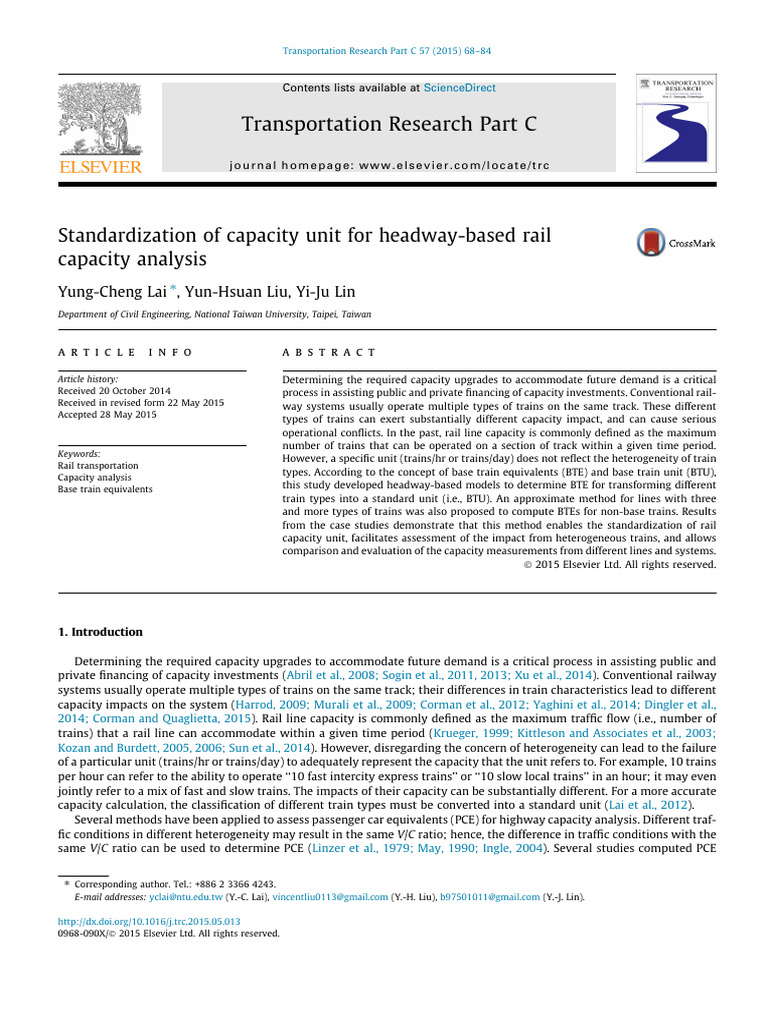 Standardization of Capacity Unit For Headway-Based Rail Capacity ...