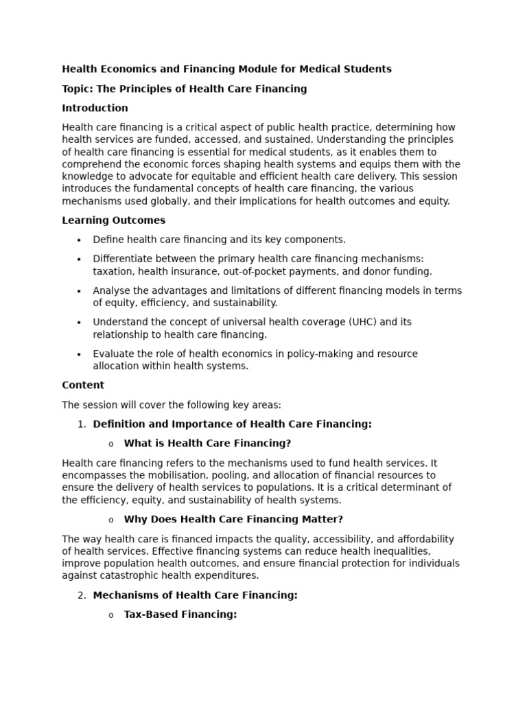 Health Economics and Financing Module For - Students | PDF | Equity ...