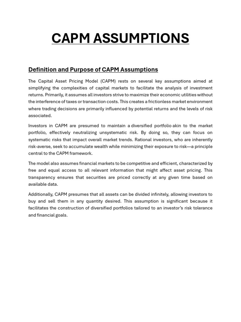 Study Materials -Capm Assumptions | PDF | Capital Asset Pricing Model ...