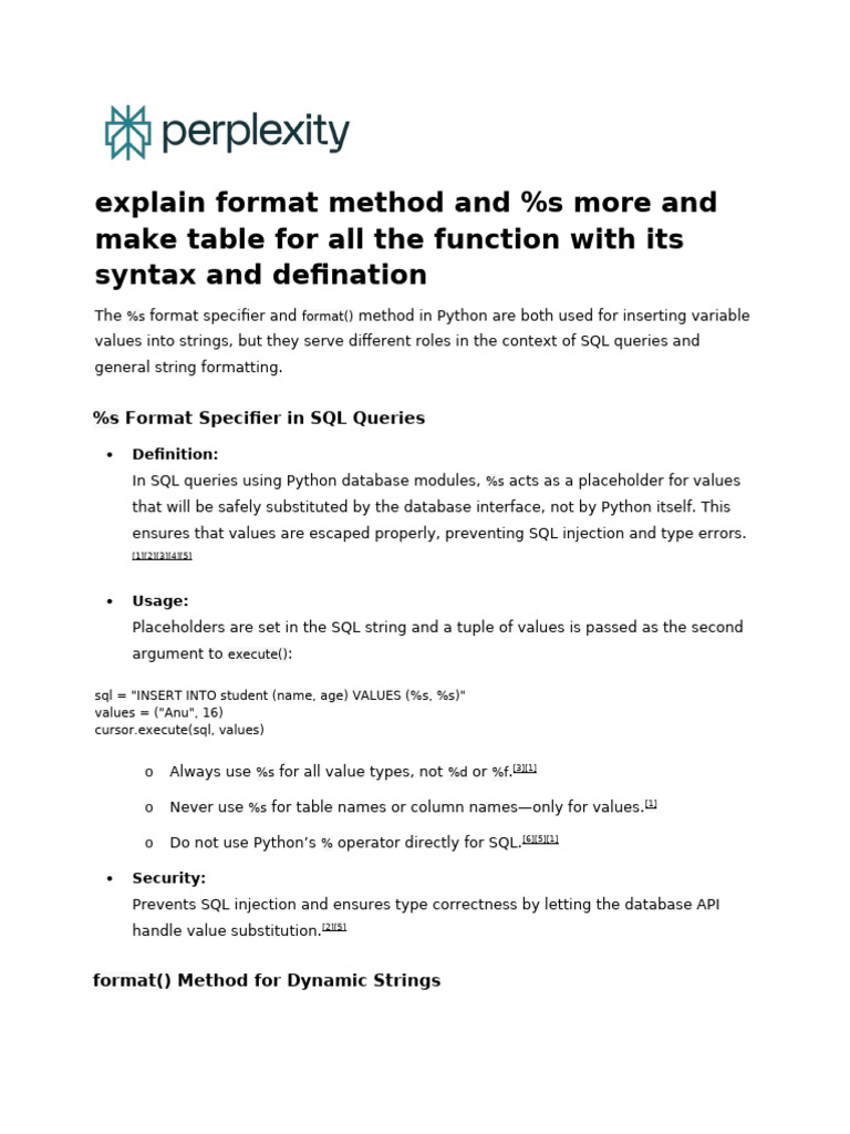Explain Format Method and %s More and Make Table F | PDF | Sql | Databases
