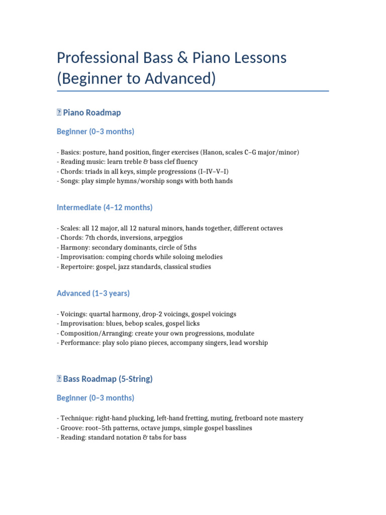 Bass and Piano Professional Lessons | PDF
