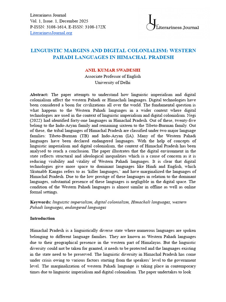 Linguistic Margins and Digital Colonialism - Western Pahadi Languages ...