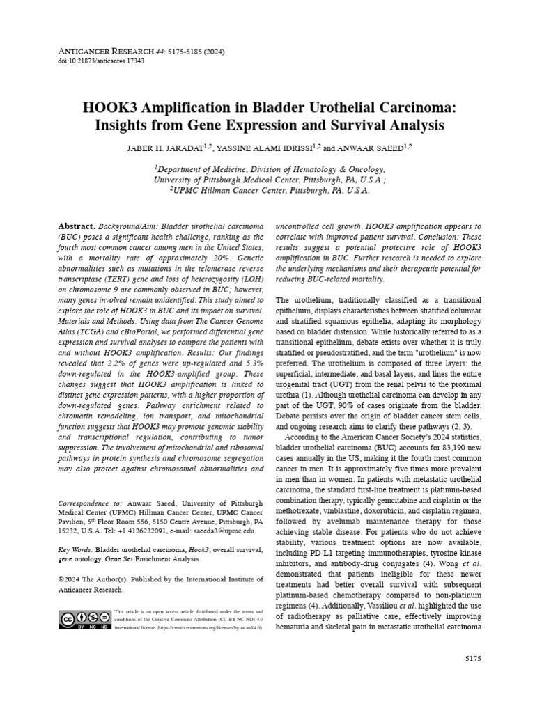 HOOK3 Amplification in Bladder Urothelial Carcinoma: Insights from Gene ...