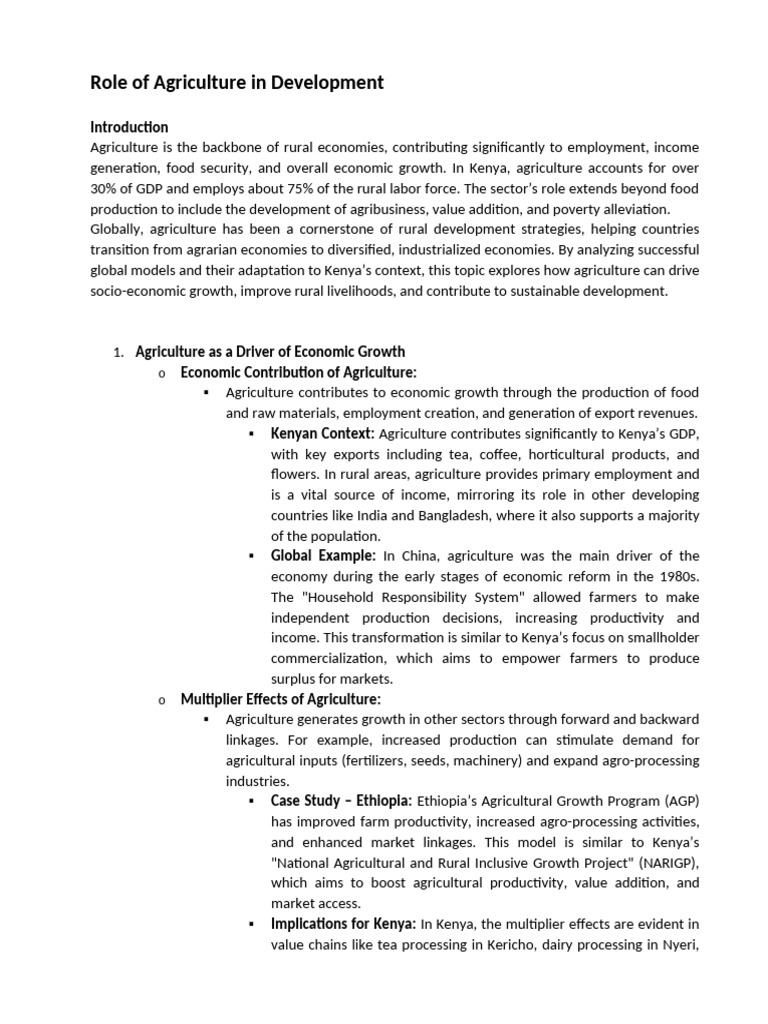 Role of Agriculture in Development AAG 302 | PDF | Agriculture ...