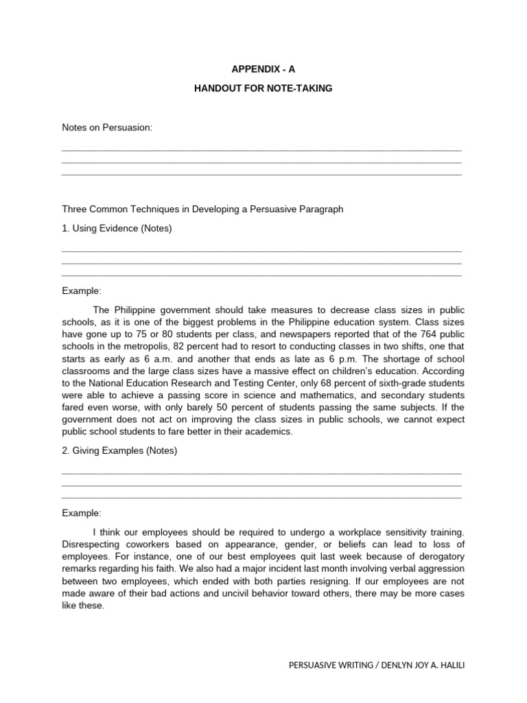 Appendix For Demo - Persuasive Writing | PDF | Human Communication