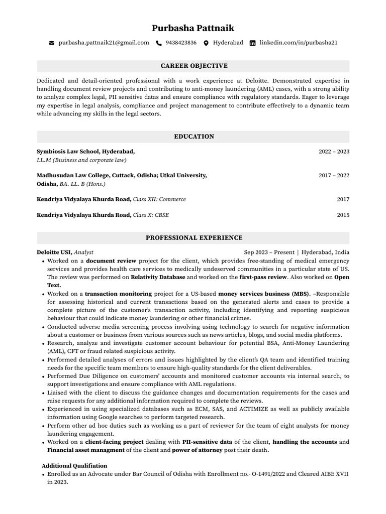 Resume Rider Purbasha Pattnaik CV | PDF | Regulatory Compliance | Business