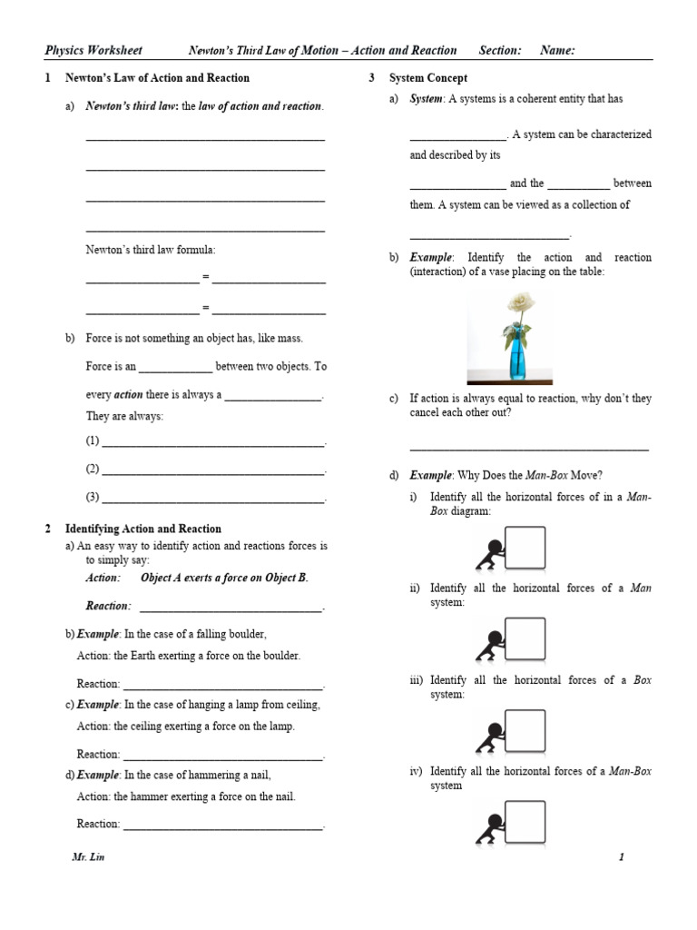 Physics Worksheet Lesson 10 Newton_s Third Law of Motion - Action and ...