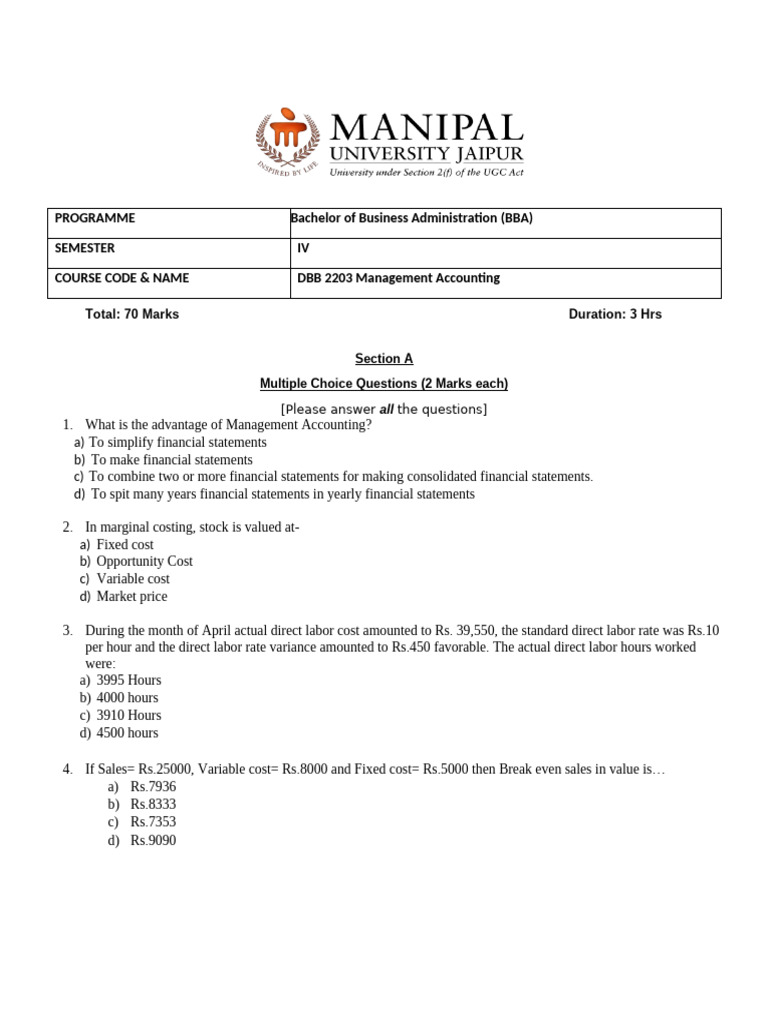 Sample Paper Management Accounting | PDF | Dividend | Working Capital