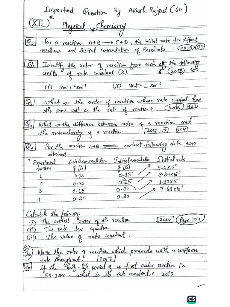 Important Questions of Physical Chemistry by Akash Rajput Sir | PDF
