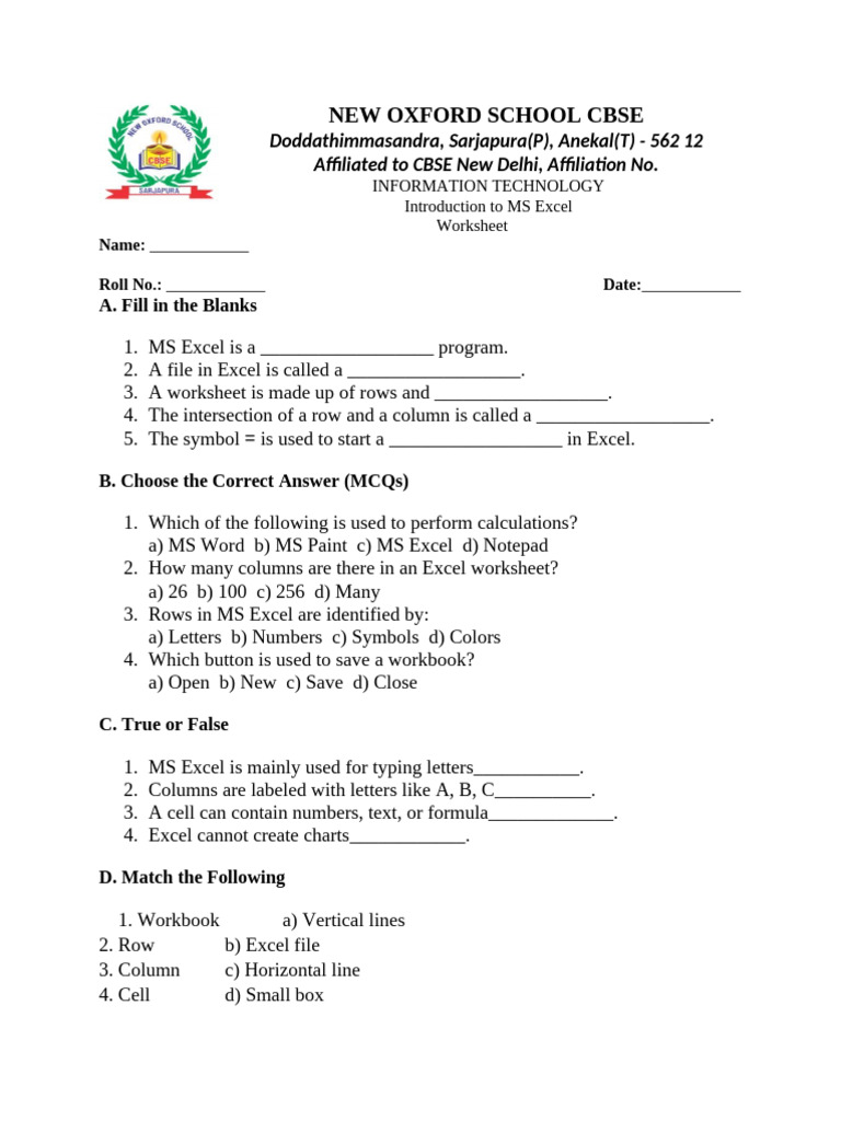 Class 5 Work Sheet | PDF
