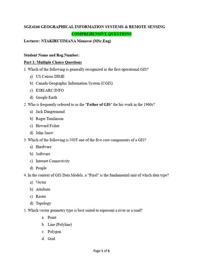 Comprehensive Questions - Part 1 | PDF | Geographic Information System ...