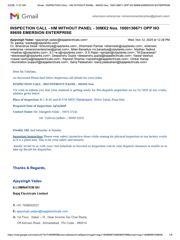 Inspection Call Given | PDF