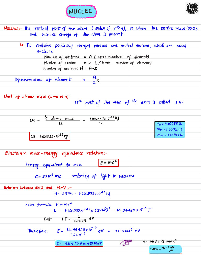 Nuclei Handwritten Notes (Physics) | PDF | Nuclear Physics | Nuclear ...