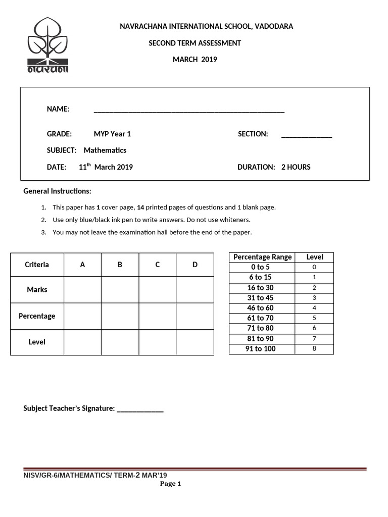 Mathematics Grade 6 Paper Term II - Questions | PDF | Rectangle